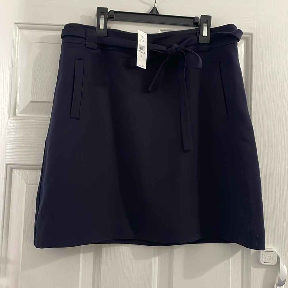 Navy Skirt with Tie Waist - Loft